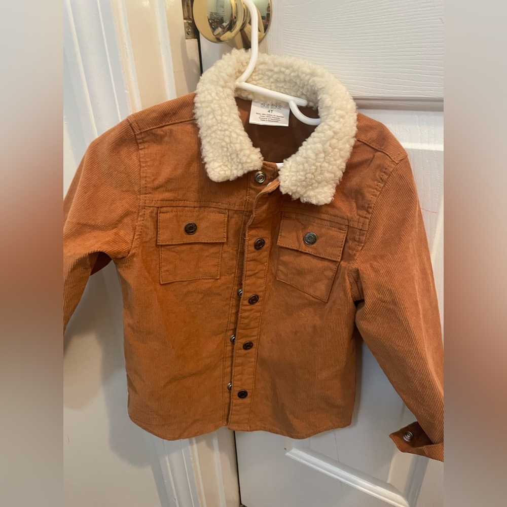 Okie Dokie Toddler Boys Lightweight Corduroy Sherpa Jacket. Camel color size 4T